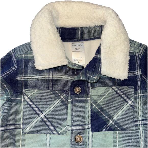 Carter's Baby One-Piece Sz 9 M Green And Navy Plaid Fleece Lined Baby Jumpsuit‎ - Picture 7 of 8